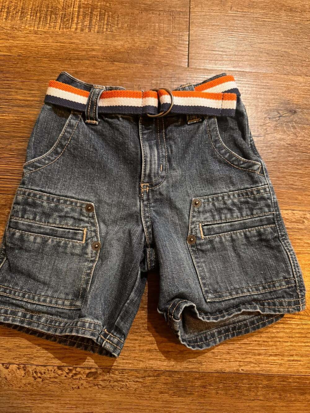 Y2K Gymboree Cargo Denim Shorts Size 12-18 Mos With Belt
